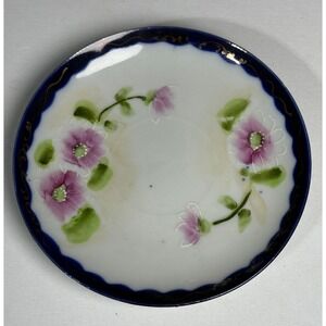 Vintage Nippon Hand Painted Floral Plate Blue Gold Trim Collectible Saucer